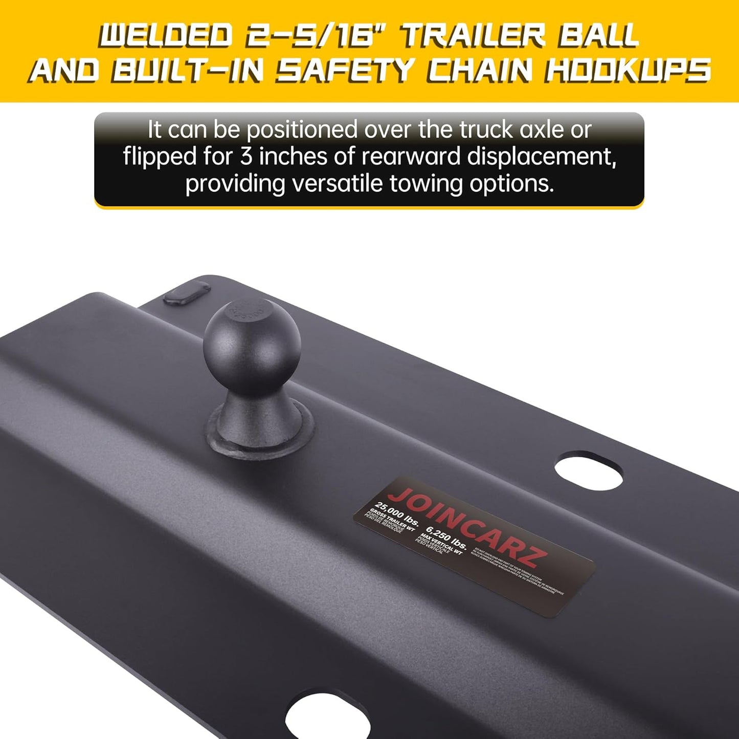 Placa de Bola de Cuello de Ganso de 25,000 libras Compatible con Rieles de Quinta Rueda, Adaptador de Enganche de Cuello de Ganso para Remolque de Cama de Camioneta, Bola de 2-5/16 Pulgadas