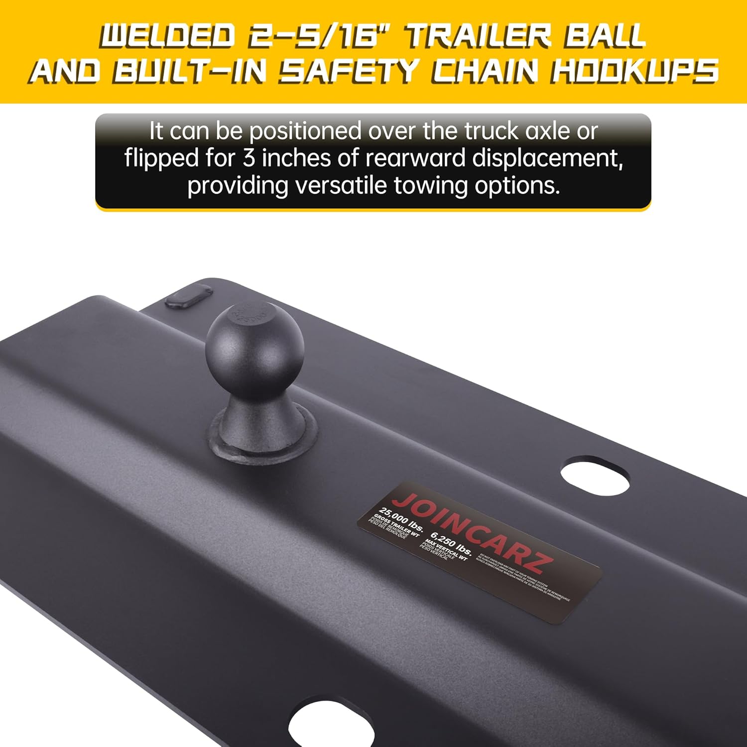 Placa de Bola de Cuello de Ganso de 25,000 libras Compatible con Rieles de Quinta Rueda, Adaptador de Enganche de Cuello de Ganso para Remolque de Cama de Camioneta, Bola de 2-5/16 Pulgadas