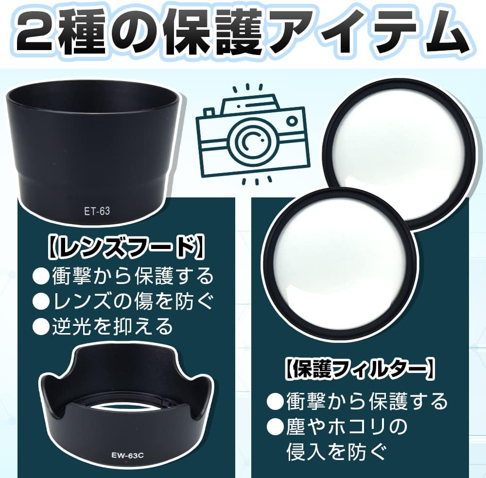Compatible Lens Hood Lens Filter for Canon EW-63C ET-63 58mm 4pcs Double Zoom (Black)