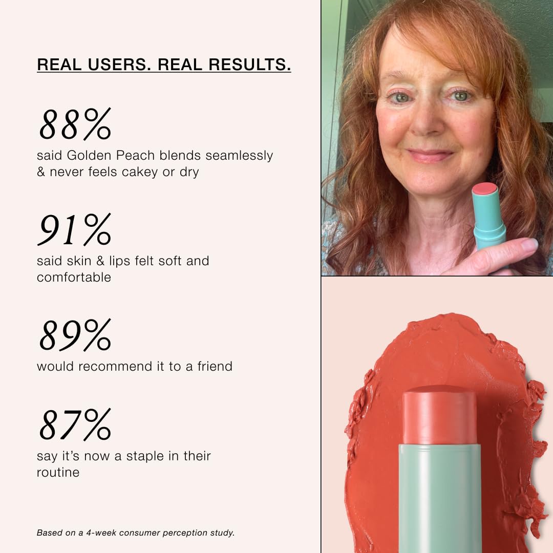 Barra y lápiz labial Boomstick Golden Peach® Warm Coral-Peach Blush | Multistick, vegano, maquillaje para mujeres mayores, piel madura, por Cindy Joseph