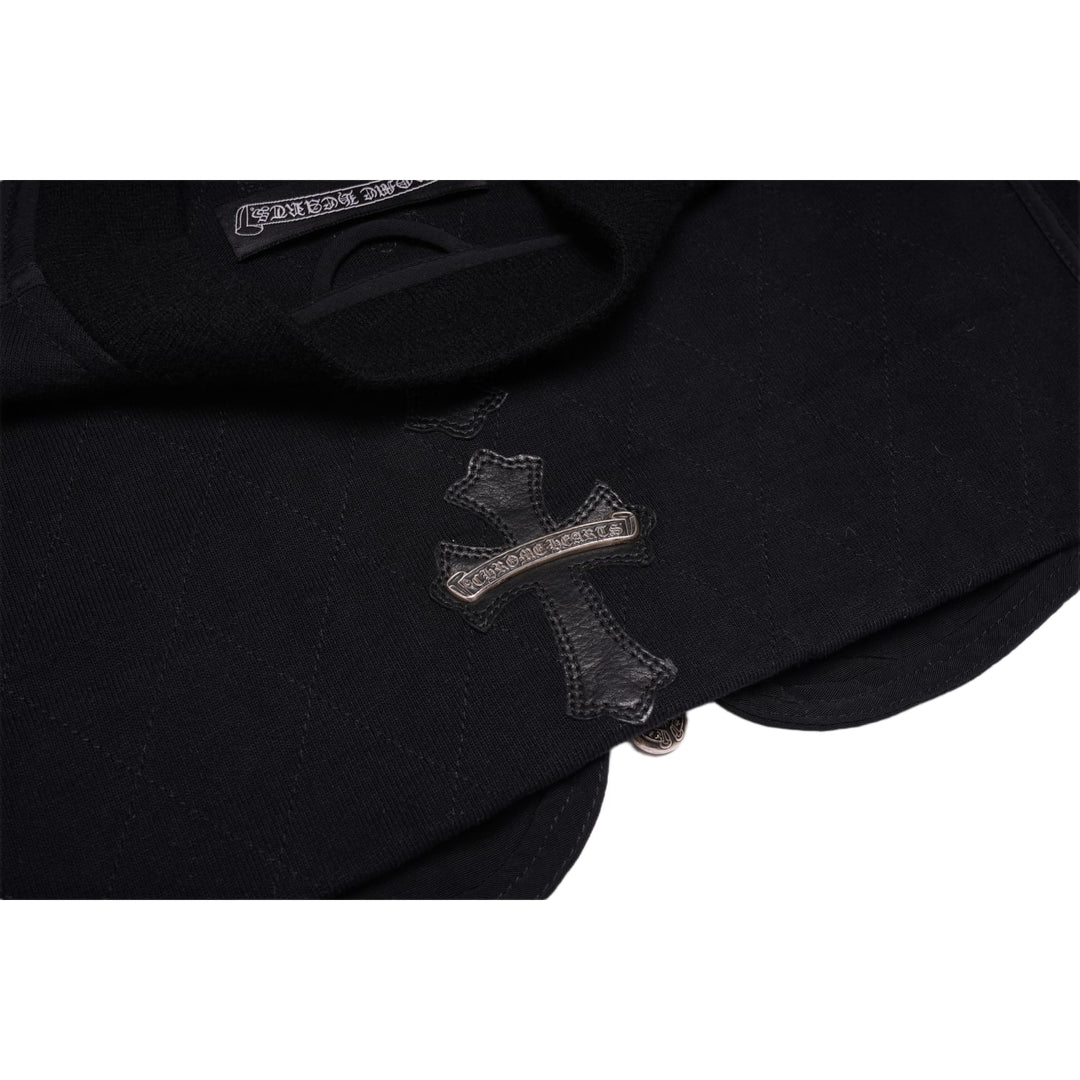 CHROME HEARTS 'LEATHER CROSS SPINE PATCHES' BLACK PAPA ZIP UP VEST