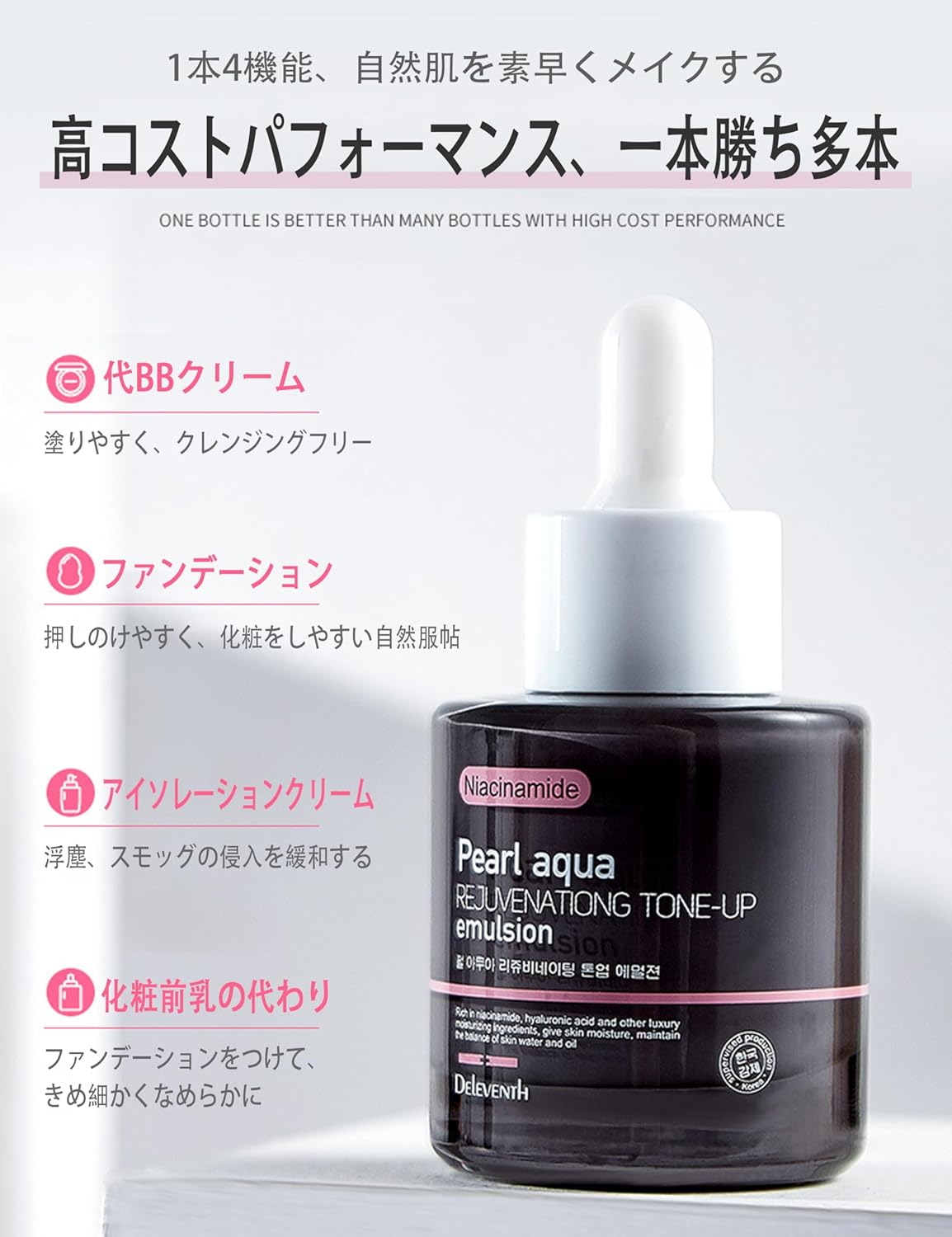 Niacinamide Makeup Cream, 1.0 fl oz (30 ml), 3 in 1 Skin Care, Makeup Cream, Korean Cosmetics, Funde, Light Natural Makeup, Pore Cover & Bright Skin, Moisturizing Base, Genuine Product