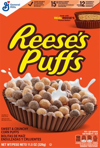 Reese's Puffs, Cereal de mantequilla de maní con chocolate, caja de 11.5 onzas (paquete de 2)
