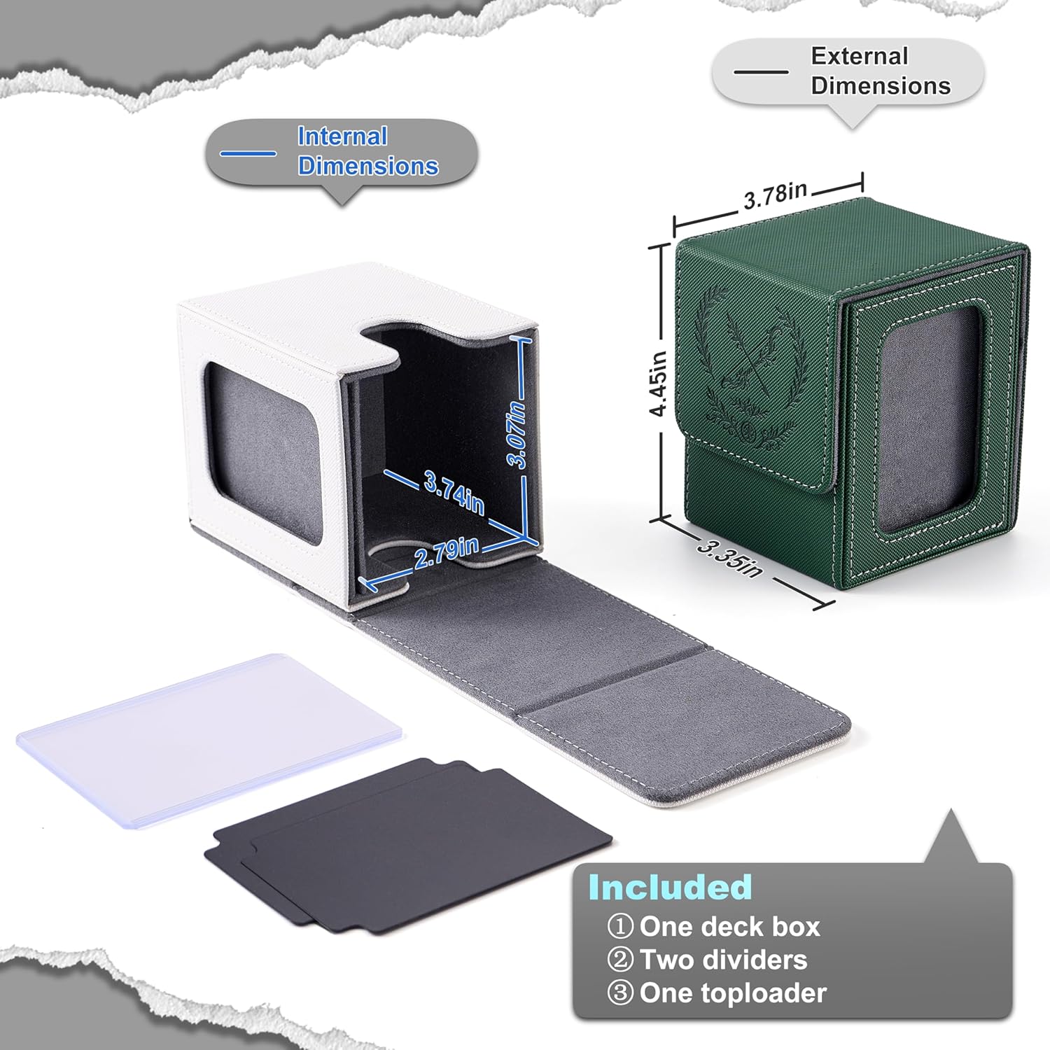 Venssu Deck Case Trading Card Case Card Display Window for 100 Cards Double and Triple Sleeve Compatible Vertical Storage with 2 Dividers and 1 Top Loader Made of Leather (Dragon)