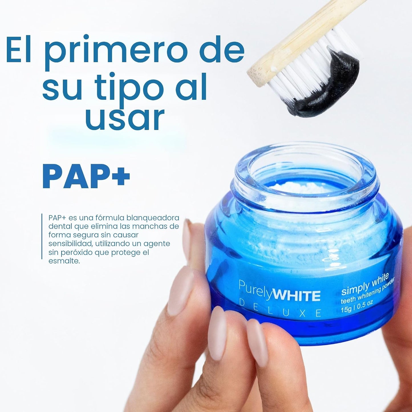 PurelyWHITE DELUXE, Polvo Blanqueador - Elimina Manchas, Sin Sensibilidad - Polvo Blanqueador Seguro para el Esmalte para Manchas de Café, Té, Comida, Vino y Tabaco.