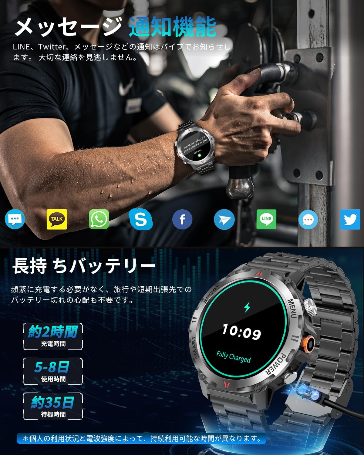 Smart Watch (2025 Improved Version), Military Standards, Flashlight, Bluetooth 5.3 Calls, LINE/Message Notification, Dustproof and Waterproof, 100+ Exercise Modes, GPS Exercise Recording, Sports