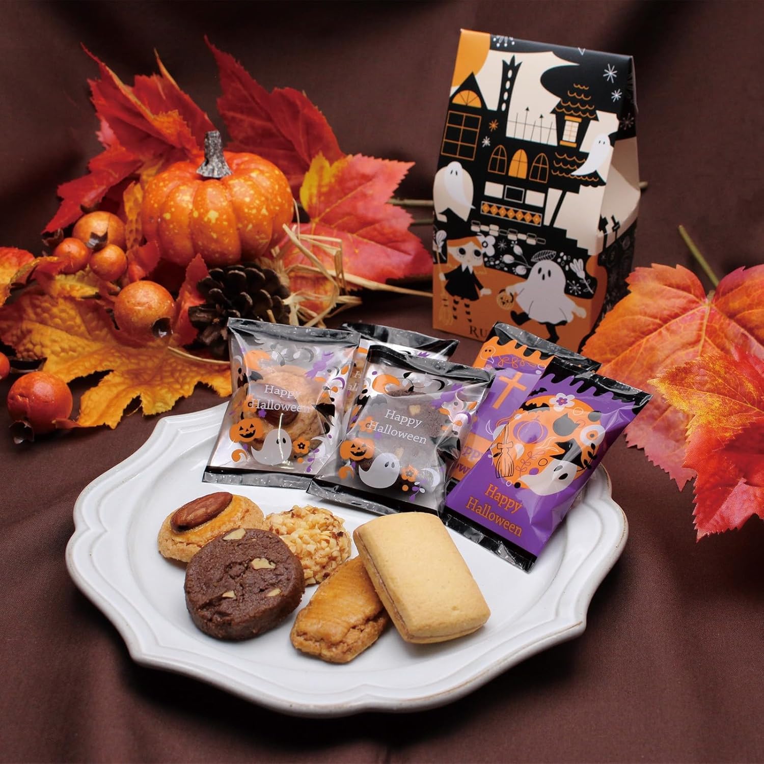 RuySDAEL (HR04) Petite Gift, Sweets, Present, Individually Wrapped, Halloween, Halloween Longee (HR04) x 5, Includes Carrying Bag, 5 Types of Cookies, Total 5 Pieces