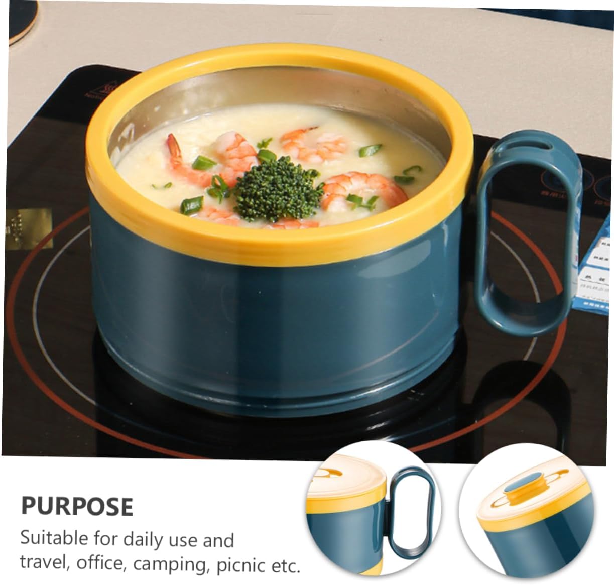 PAMINGONO 即席めん丼 インスタントラーメン丼 ふた付き食品容器 インスタントラーメンボウル 麺類 うどん丼 パスタ容器 家庭用ボウル スパゲッティ麺の容器 携帯めん丼 めんつゆ Green