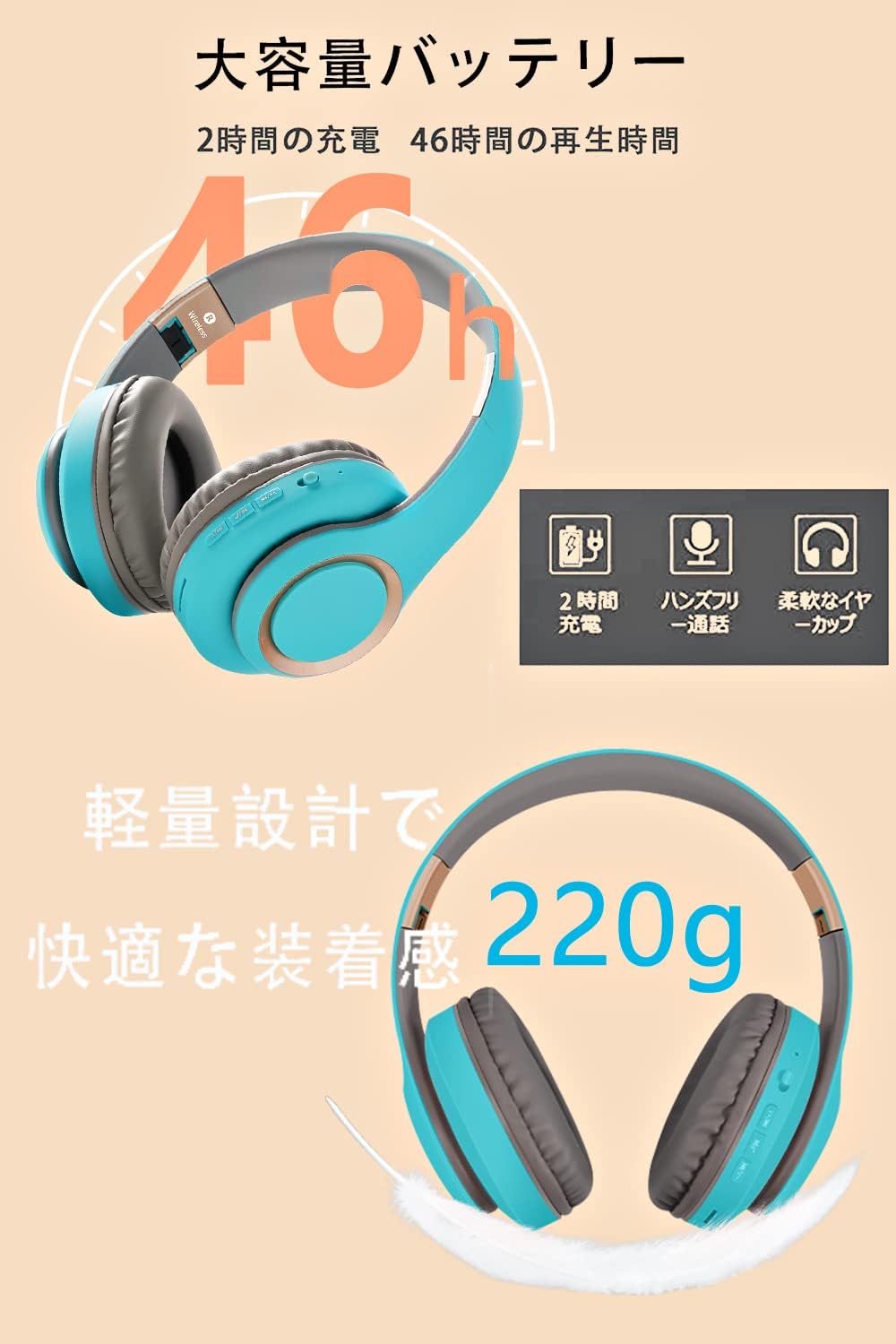Wireless Headphones Bluetooth 5.3 Over Ear Bluetooth Headphones/Low Latency/Closed Type Sound Leak Resistant/Built-in Microphone/Lightweight Comfortable Fit/Foldable/40mm HD Driver Unit/3.5mm AUX