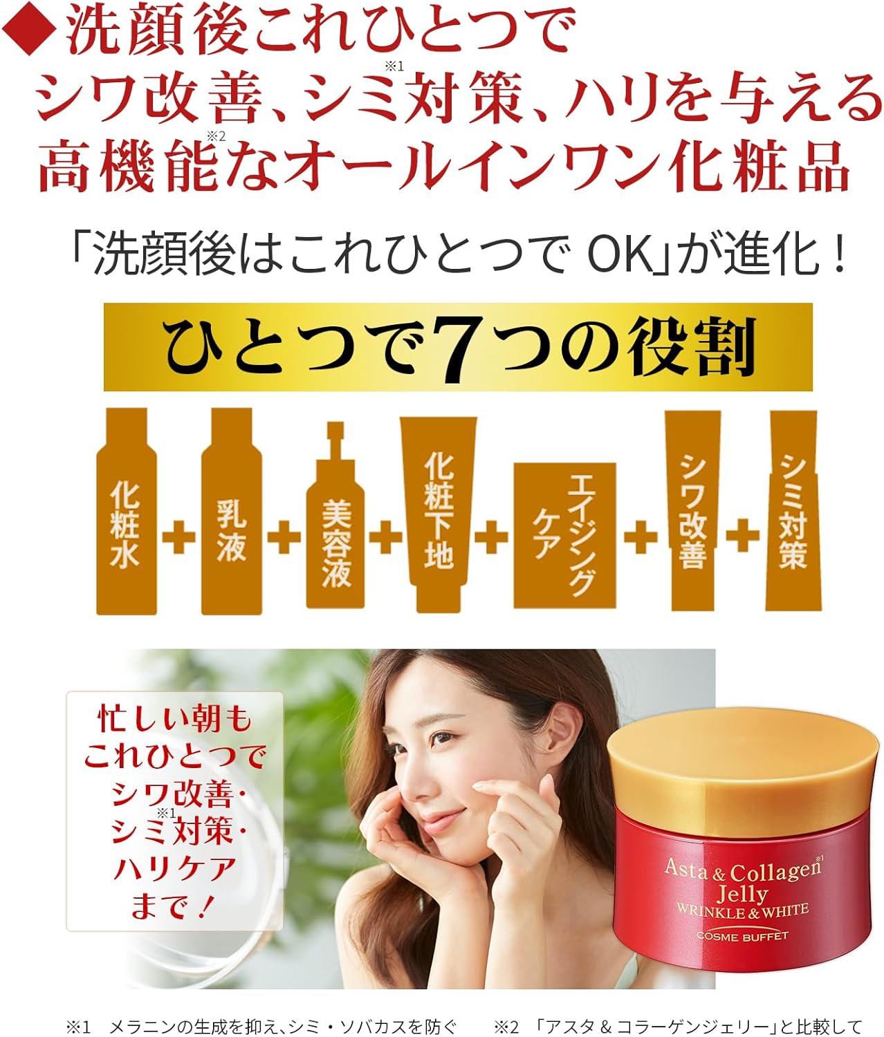 Medicated Asta & Collagen Jelly, Wrinkle & White, All-in-One, 1.8 oz (50 g), Set of 2