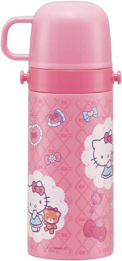 Skater SKCP3-A Children's Stainless Steel Water Bottle, 2-Way Drinking Straw, 14.1 fl oz (410 ml), Cup Drinking, 11.8 fl oz (350 ml), Kitty, Fashionable Girl, Kid-friendly Lightweight, Girls, Hot and