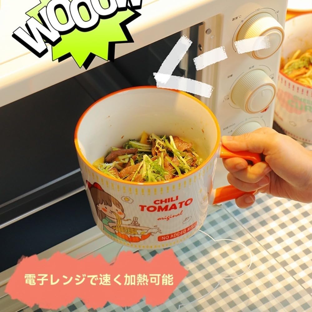 SIzlaho Instant Ramen Bowl with Ceramic Lid, Cute, Girly Ramen Bowl Donburi Bowl Noodle Bowl Ramen Bowl Instant Ramen Dry Noodles Sachet Noodles Instant Noodles Rice Bowl Boiled Bowl Salad Bowl