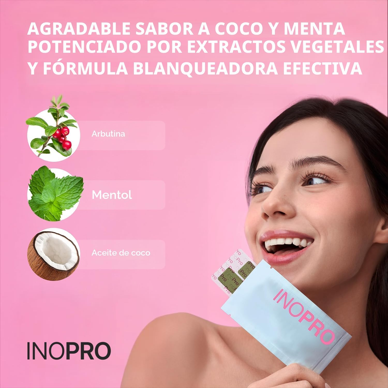 InoPro Kit de 14 Tratamientos de Tiras Blanqueadoras Dentales - Blanqueador Dental Seguro para el Esmalte, Sin Peróxido, Tiras Verdes y Blancas para Blanqueamiento Dental con Arbutina, Aceite de Coco