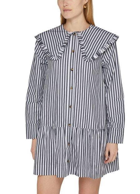 GANNI ストライプ ビックカラー コットン製 ミニ シャツドレス - Image 4