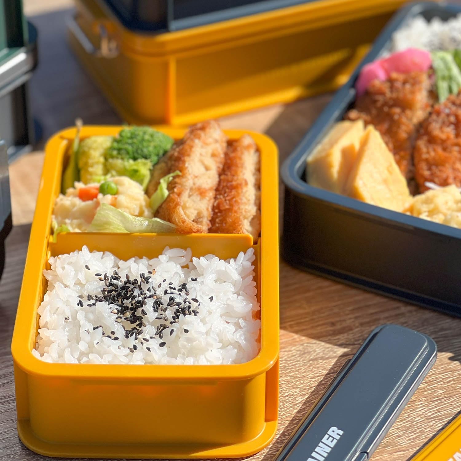 OSK Bento Box, Container Lunch Box with Divider, Yellow, 600ml, Made in Japan, Dishwasher Safe, Microwave Safe, Stain Resistant, Antibacterial, 2-Point Lock, Gasket Included, Leak Proof, Stylish, Cute