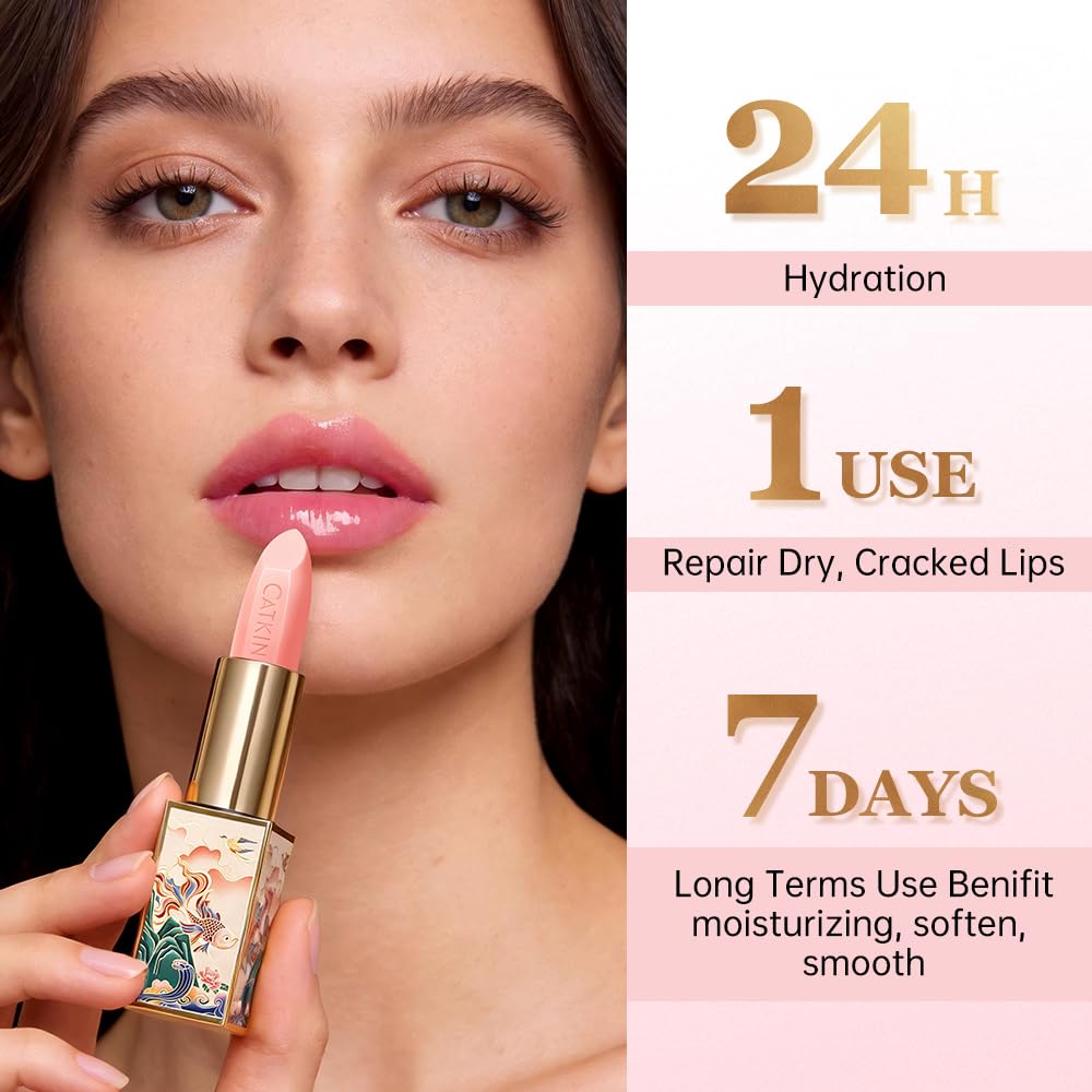 CATKIN Bálsamo labial tintado con purpurina para labios ultra hidratante, humectante labial, cuidado de labios con vitamina E nutritivo para labios agrietados y secos, 0.12 onzas, C15 Destiny, rojo