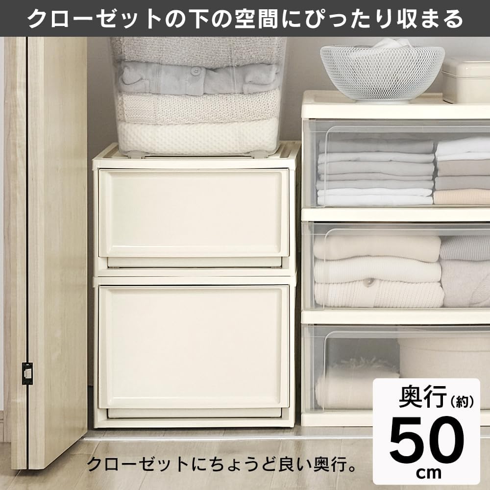 Iris Ohyama BC-LD Storage Case Drawers, Set of 3, Closet, Value for Money, W 15.4 x D 19.7 x H 11.7 Inches (39 x 50 x 29.7 cm), Walk-In Closet, Clothing Case, Chest, Made In Japan, White/Clear
