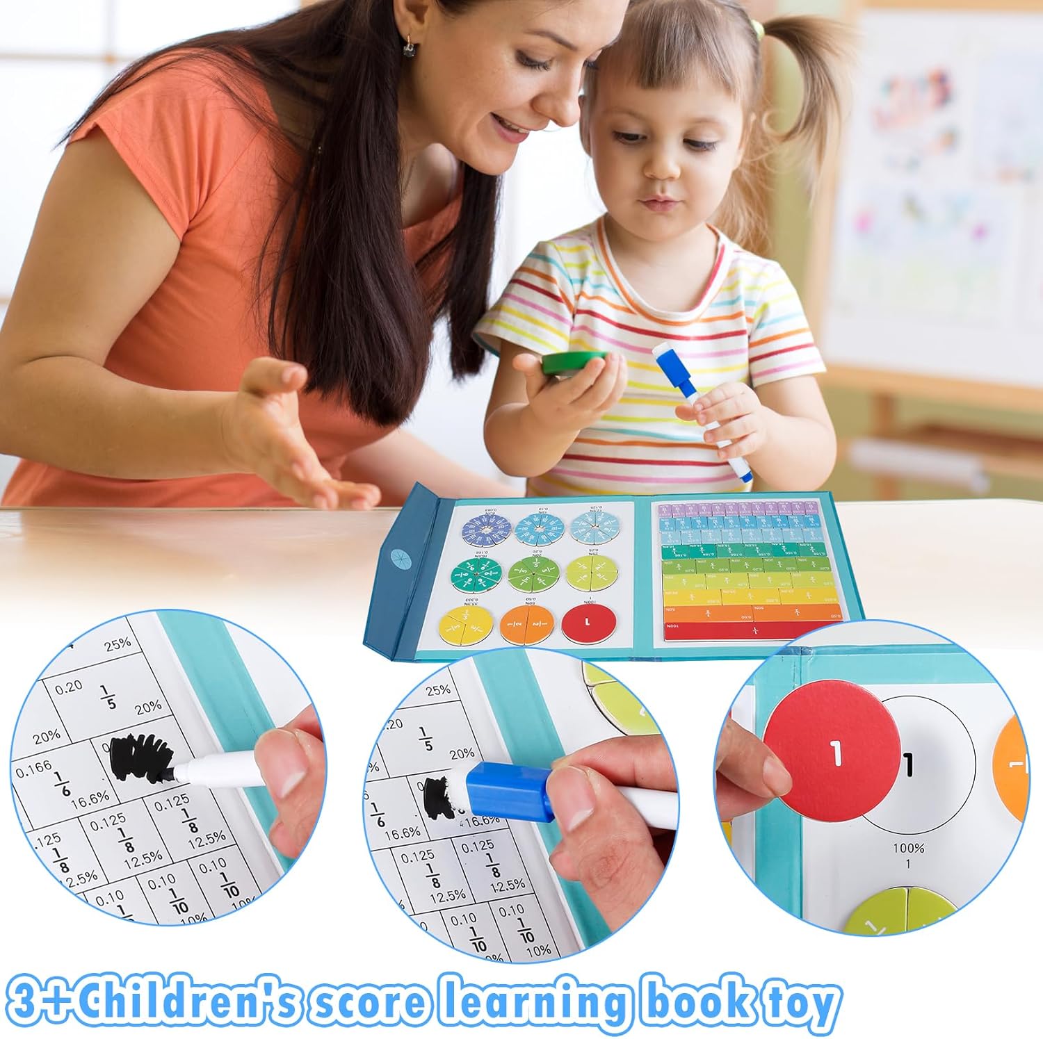 102 Pieces Magnetic Rainbow Fractional Tiles Circle Set with Pen, Montessori Division Board, Math Counting Board, Fractional Tiles, Circles, Learning Math Math and Fractional Control for Kids