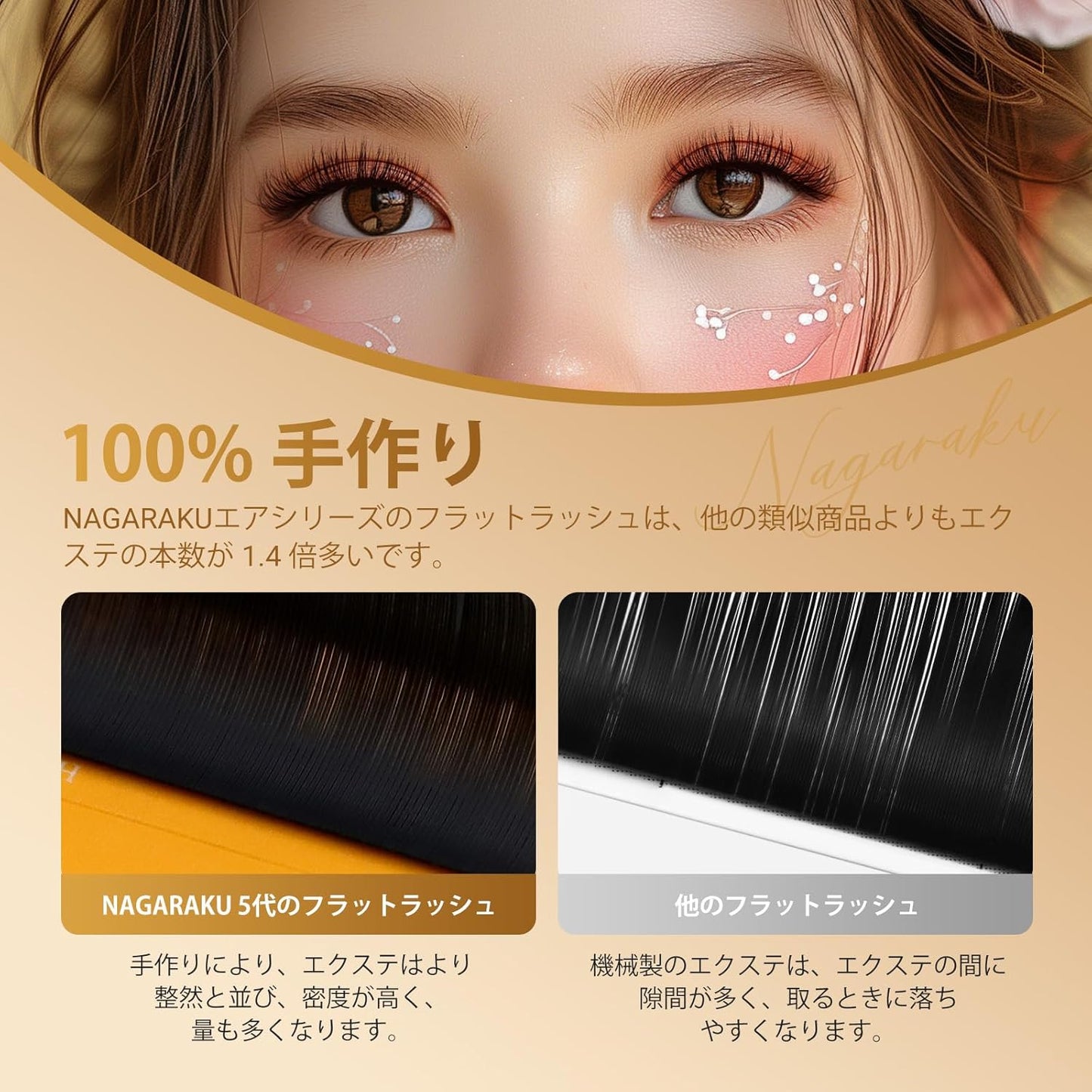 NAGARAKU Flat Rush Upgraded Air Series Matsueku C Curl Double Tip Type 0.15mm Thickness 8-15mm Length 16 Rows Natural Extensions Black