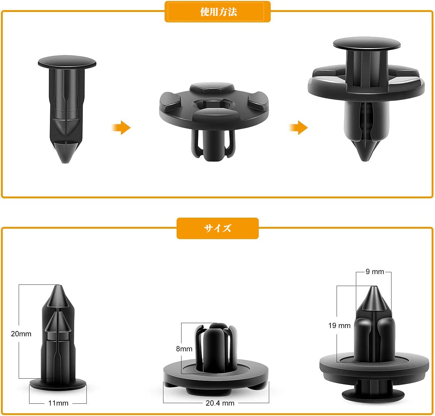 100pcs Car Rivet Clips 8mm Hole Diameter Fastener Clips for Nissan Toyota Clips for Daihatsu Mazda Suzuki Auto Parts Bumper Fender Clip Retaining Clip for Mazda Toyota Suzuki