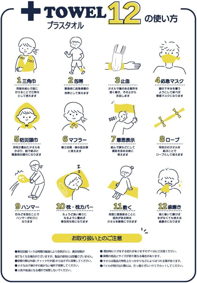 Disaster Preparedness Storage Compressed Towel, Plastic Towel, No Water Required, White Face Towel, 13.4 x 32.3 inches (34 x 82 cm), White, Senshu Towel, Made in Japan, Set of 5