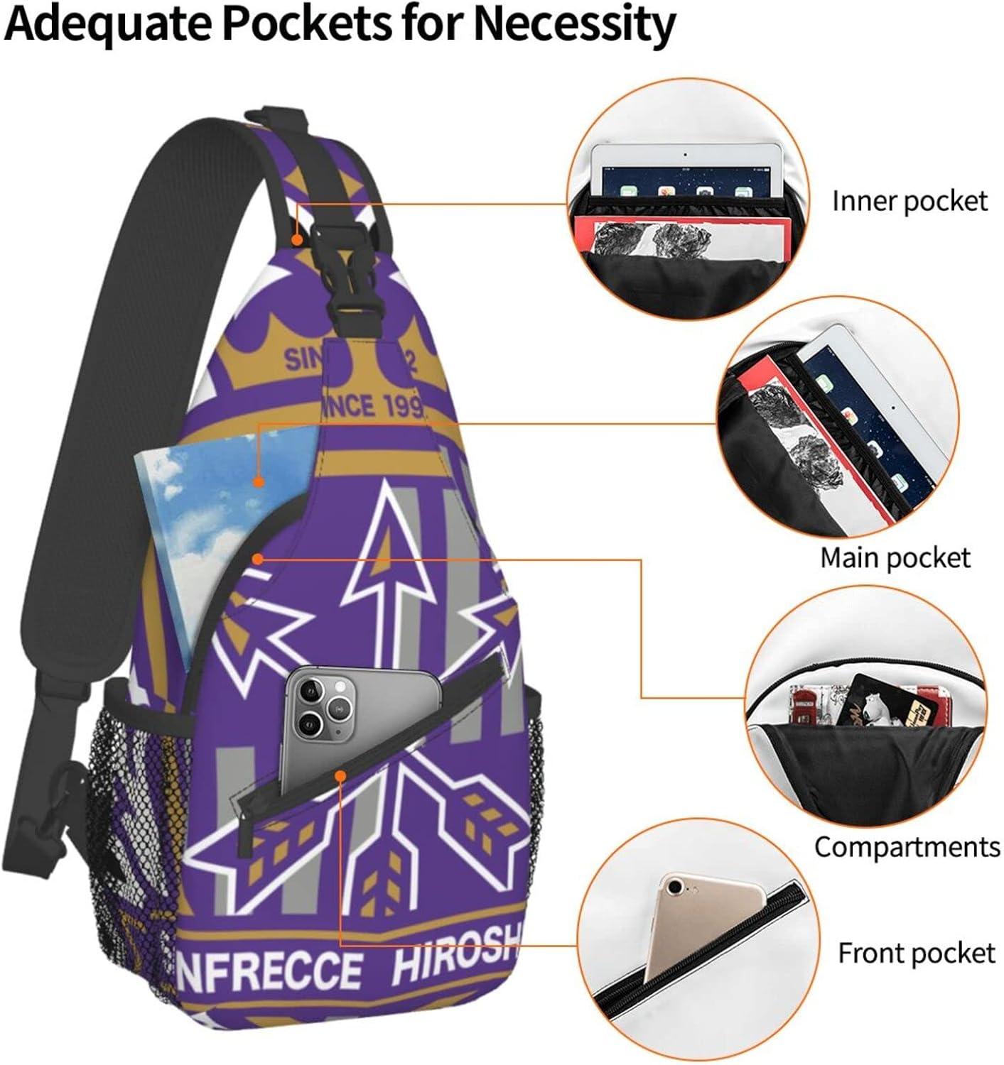 Sanfrecce Hiroshima Shoulder Bag, Large Capacity, Shoulder Bag, Crossbody Bag, Work Commute, School, Travel, Events, Anime, Moe Goods, Multifunctional, Lightweight, Unisex, Gift, Sports, School Bag,