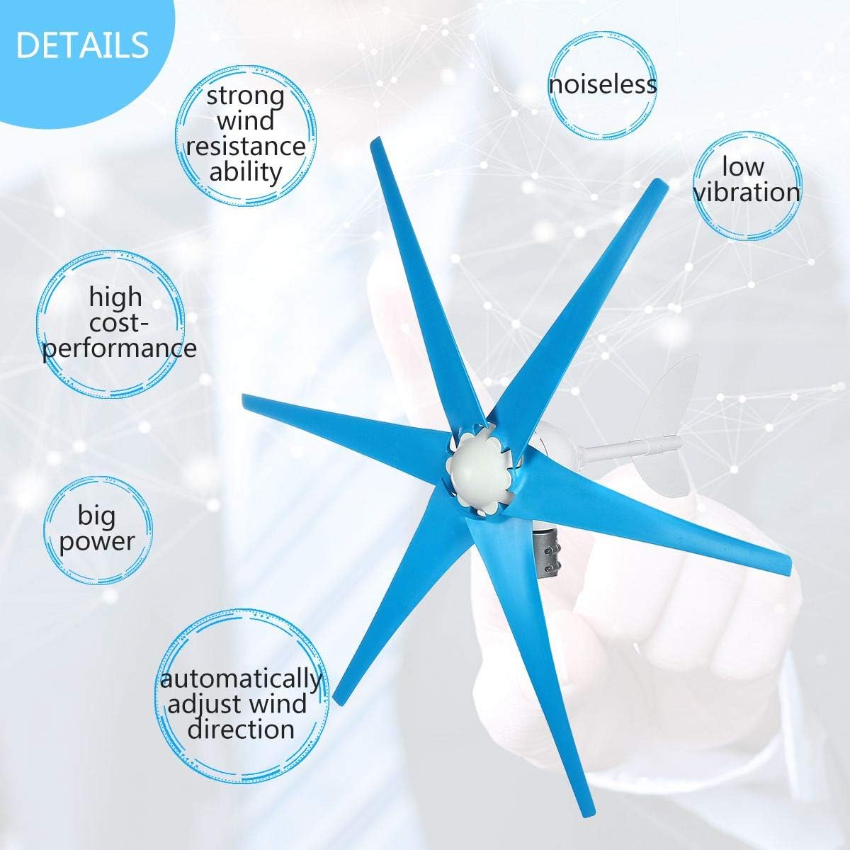 風力タービン発電機、90000Wフープタイプ6ブレード12V風力タービン発電機キット+充電コントローラー風車発電機
