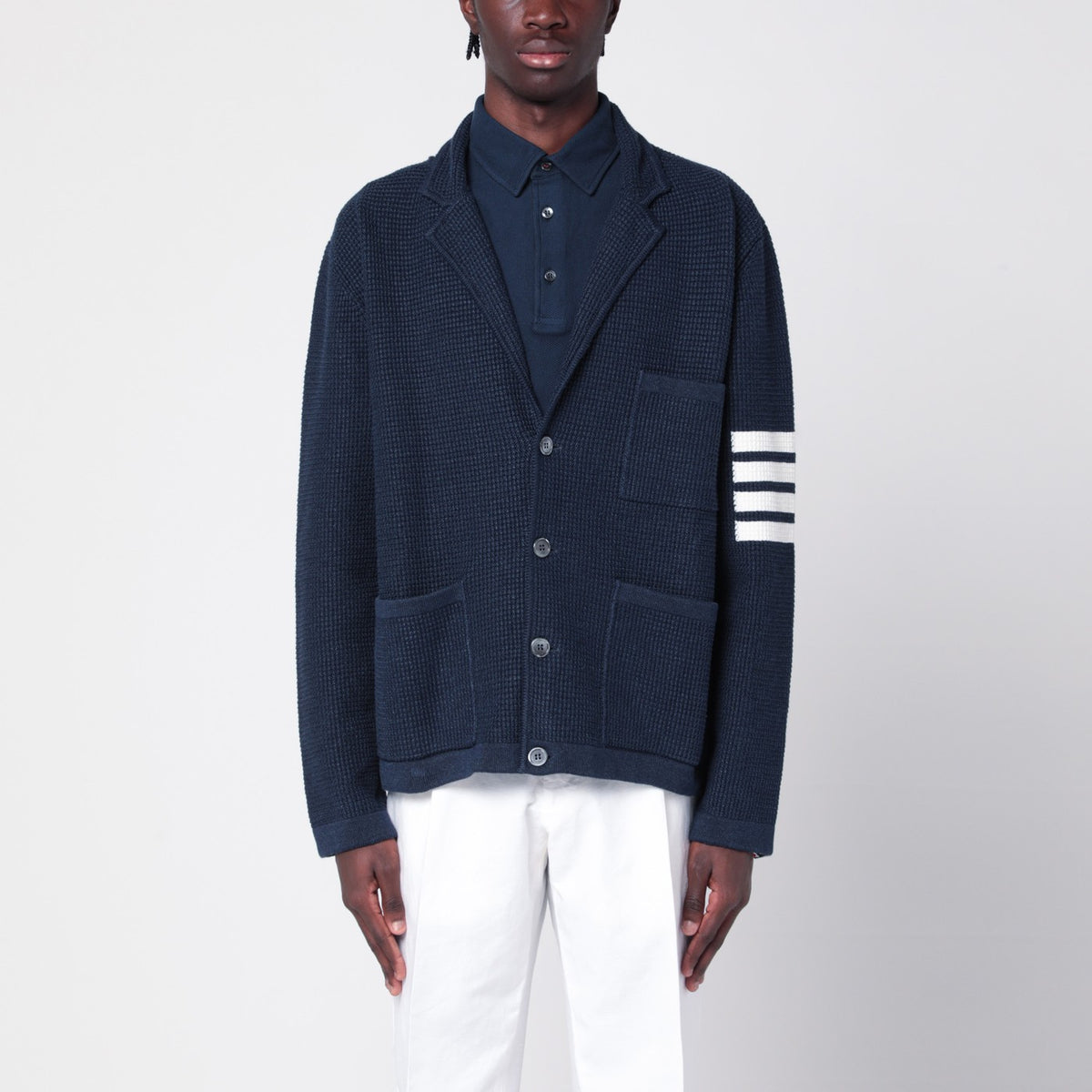 Thom Thom Browne Blue Linen Blend Cardigan - Image 4
