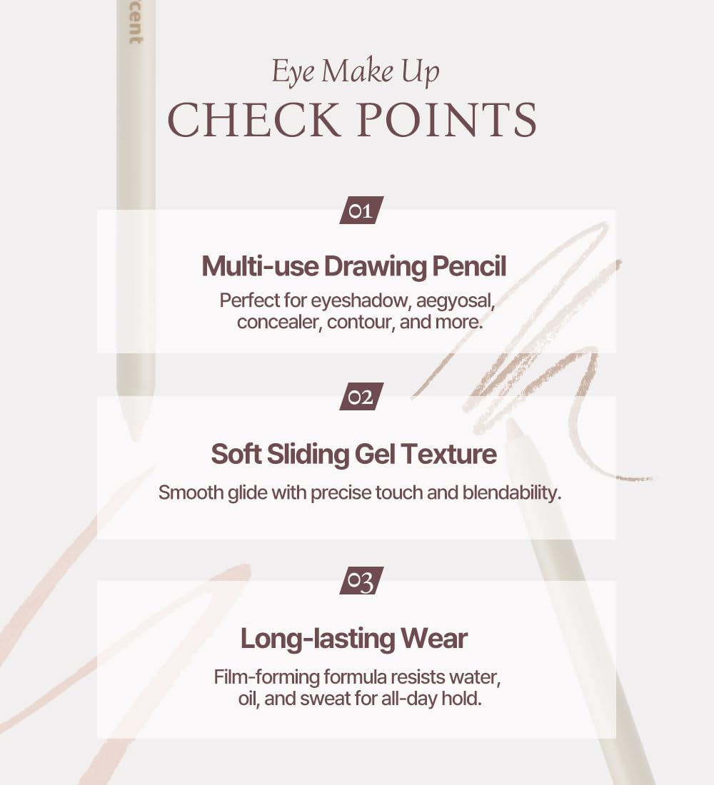 Heart Percent Dot On Mood Gel Eyeliner Pencil Dote On Mood Gel Eyeliner Pencil Waterproof Pencil Eyeliner / Tear Bag / Eyebrow / Concealer High Density Shadow Built-in Sharpener (03. Light Beige)