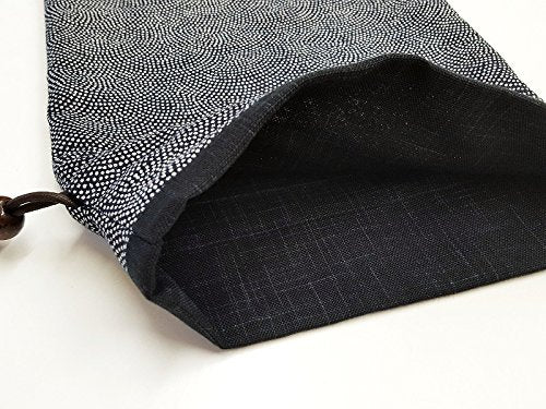 Handmade Workshop FUJITA Drawstring Bag, Lined, Japanese Pattern, Shark Skin Crest x Black, Made in Japan, Misu Book Bag