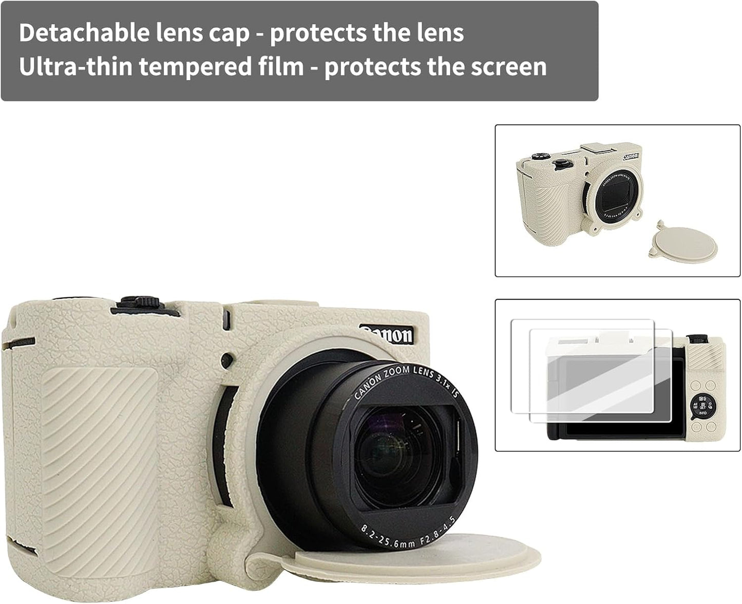 VOVMOEYA Camera Case for Canon PowerShot V1 Case, Silicone Case for Canon v1 Camera, 2 Ultra-thin Screen Protectors, Removable Lens Cap