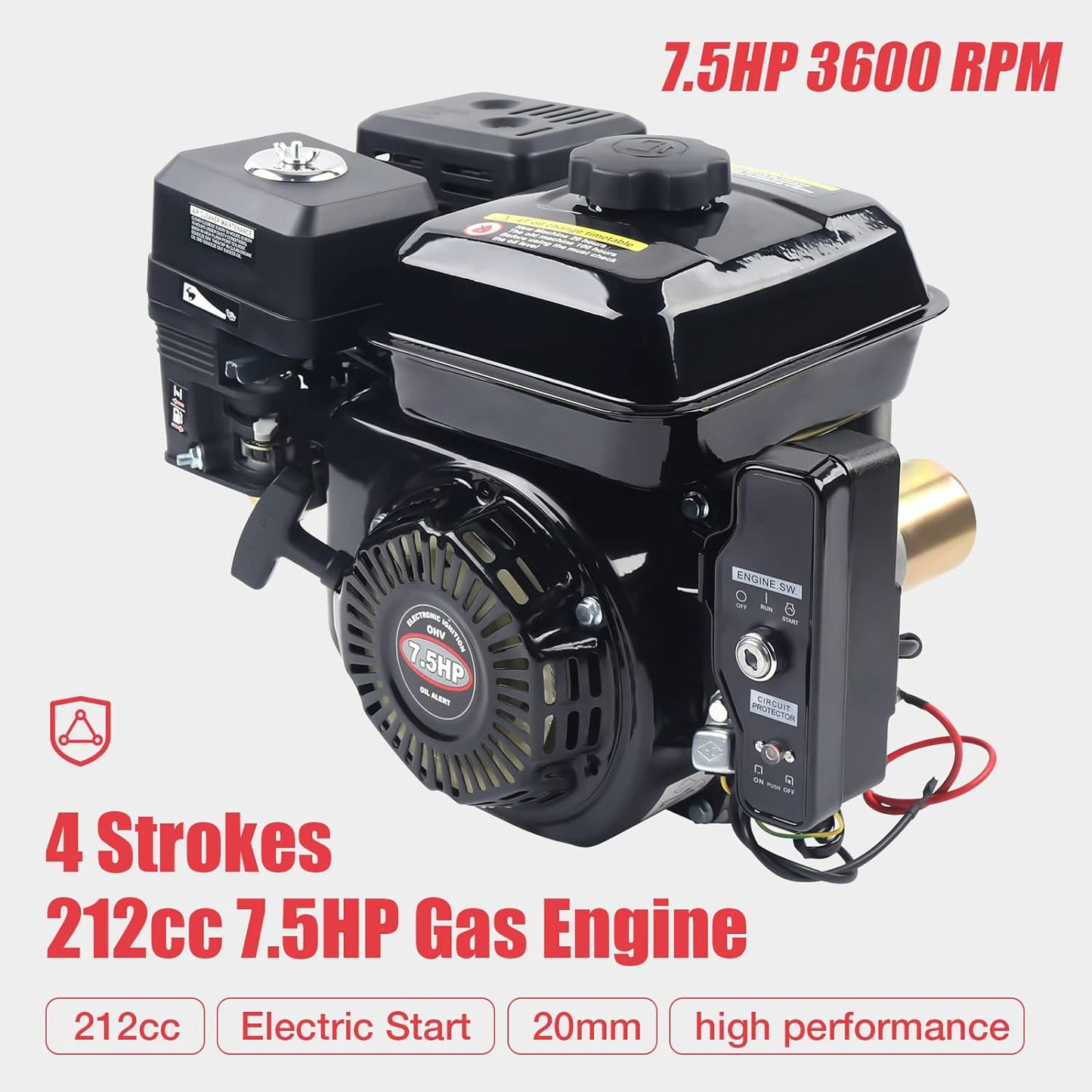 Kart Engine 7.5HP Electric Start Horizontal Engine 4 Stroke 210cc Gasoline Engine Electric Start Upgrade Version Compressor Scallifier Mower Pump Generator Flail Mower