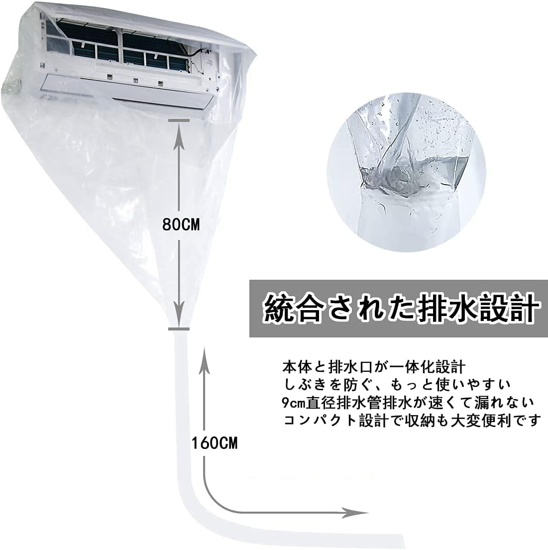 Air Conditioner Cleaning Cover for Wall-mounted Air Conditioner, Easy-to-Use Cleaning Cover for Indoor Use (S Size), Transparent, Draining, Prevents Splashing of Dirty Water, Leak-proof, Size