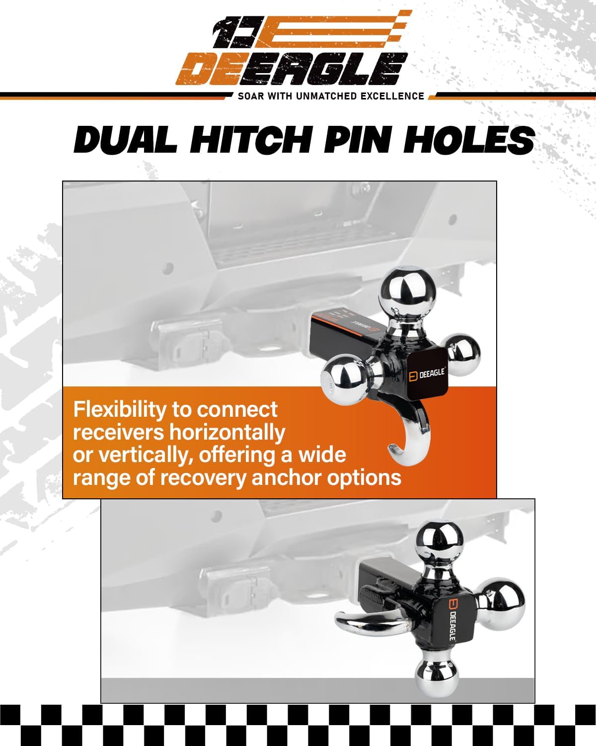 DEEAGLE Enganche de 3 bolas con gancho, enganche de tres bolas, bola de 1-7/8 pulgadas, 2 pulgadas y 2-5/16 pulgadas, receptor de enganche de 2 pulgadas, enganche de remolque resistente