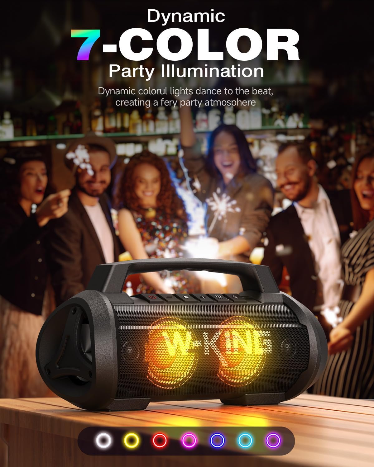 70 W (120 W Peak) Speaker, Bluetooth, IPX6 Waterproof, Dustproof, Wireless Speaker, Loud Volume, W-KING Portable Speaker Stereo (Party Light, Mic Port, 42 Hours Continuous Playback, Enhanced Bass