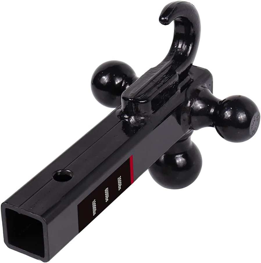 NBJINGYI - Enganche de remolque de 2" con montaje de 3 bolas y gancho, bolas 1-7/8", 2", 2-5/16" y gancho, color negro plateado