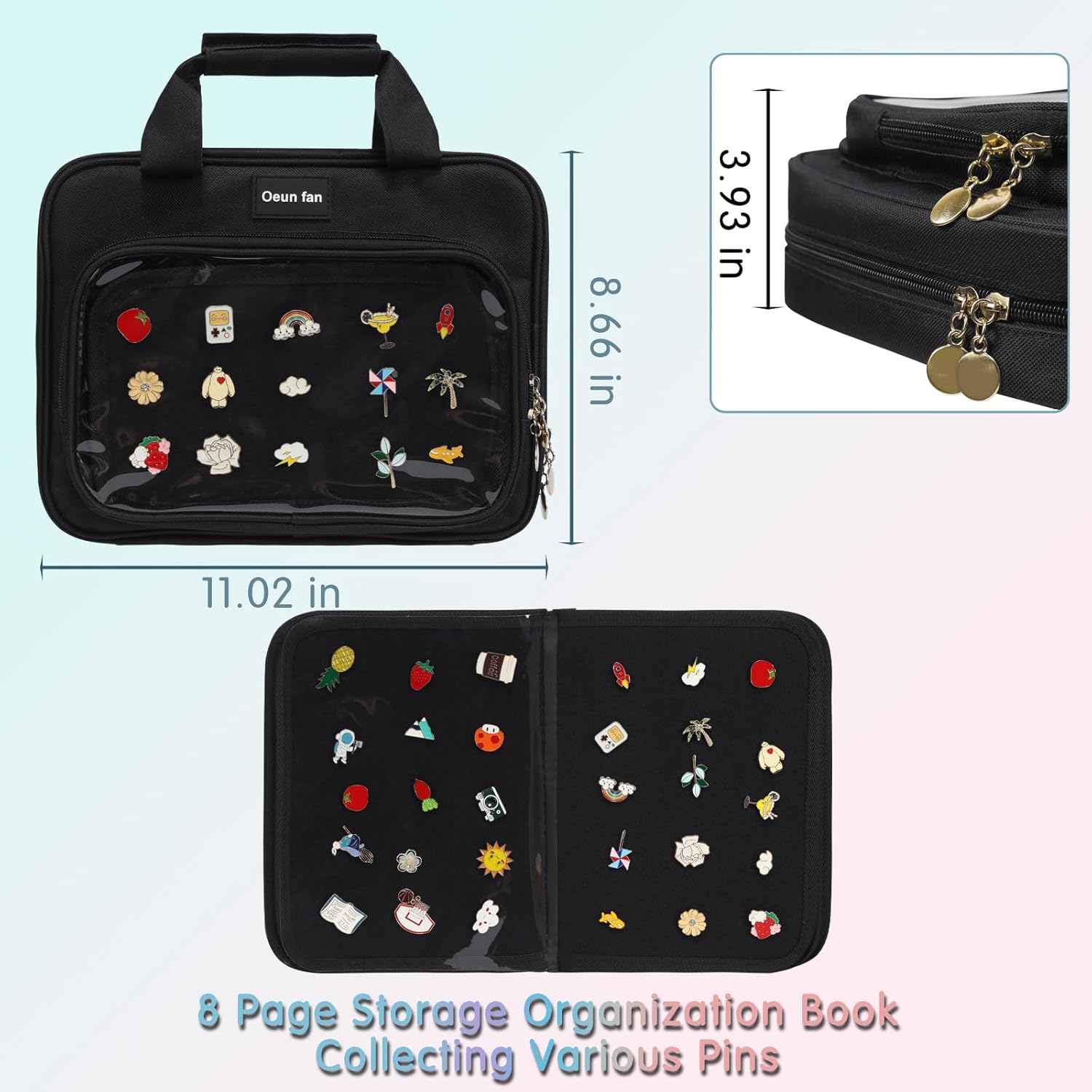 Bolsa de exhibición de pines esmaltados, libro de intercambio de pines de 8 páginas, tablero de pines coleccionable, adecuado para almacenar alfileres, broches, parches (negro)