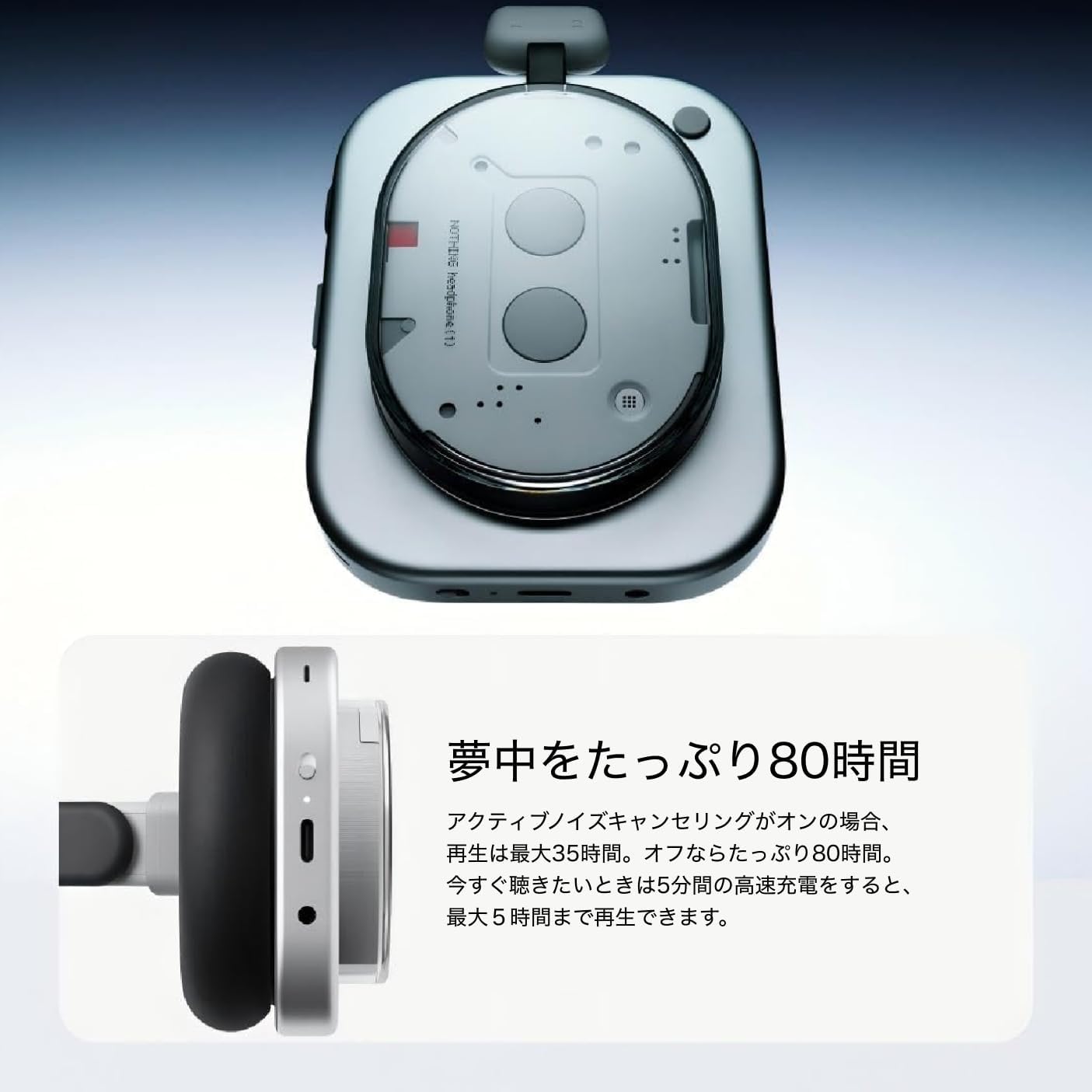Nothing Headphones (1) Hybrid Active Noise Cancelling Headphones, Wireless Over-Ear Headphones with 6 Microphones, Personalized Spatial Audio, Tuned by KEF, Up to 80 Hours Playback, Bluetooth Headset