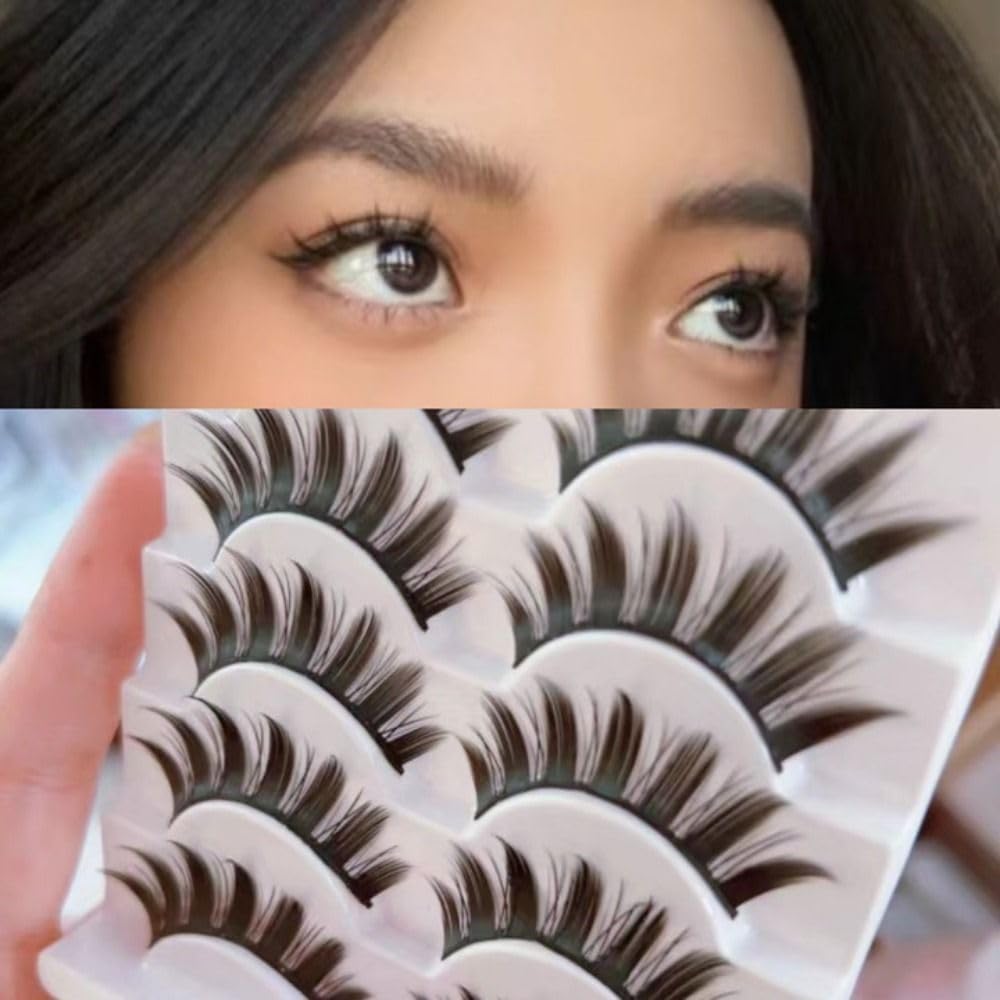 5 Pairs Cartoon Eyelashes Wet Look Eyelashes Effect Cat Eye Eyelash Extensions Fluffy Spiky Mink Lashes Japanese Cosplay Style Anime False Eyelashes Reusable