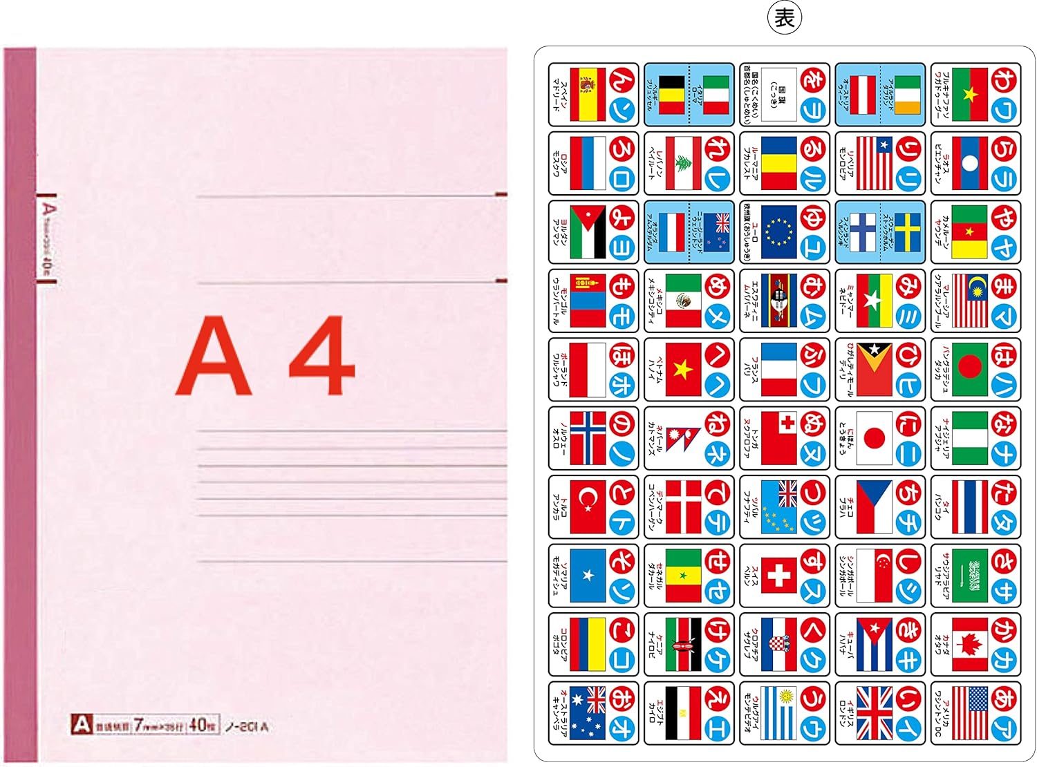 Underlay, for Elementary School Students, A4, B5 (A4 Flag Hiragana, Katakana, ABC, Alphabet)