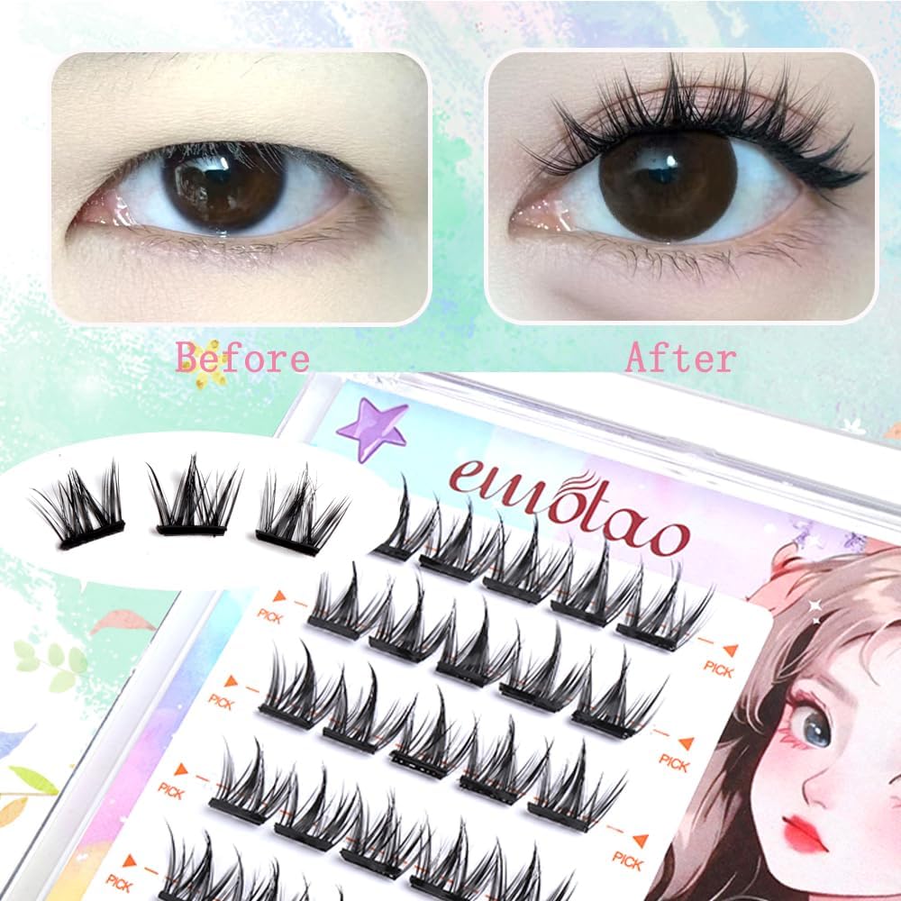 Partial False Eyelashes, No Glue, No Glue, No Glue, 3D False Eyelashes, No Glue Required, Partial False Eyelashes, Beginners, Easy to Install, Three-Dimensional, Cute, Natural Bunch, Popular (Round