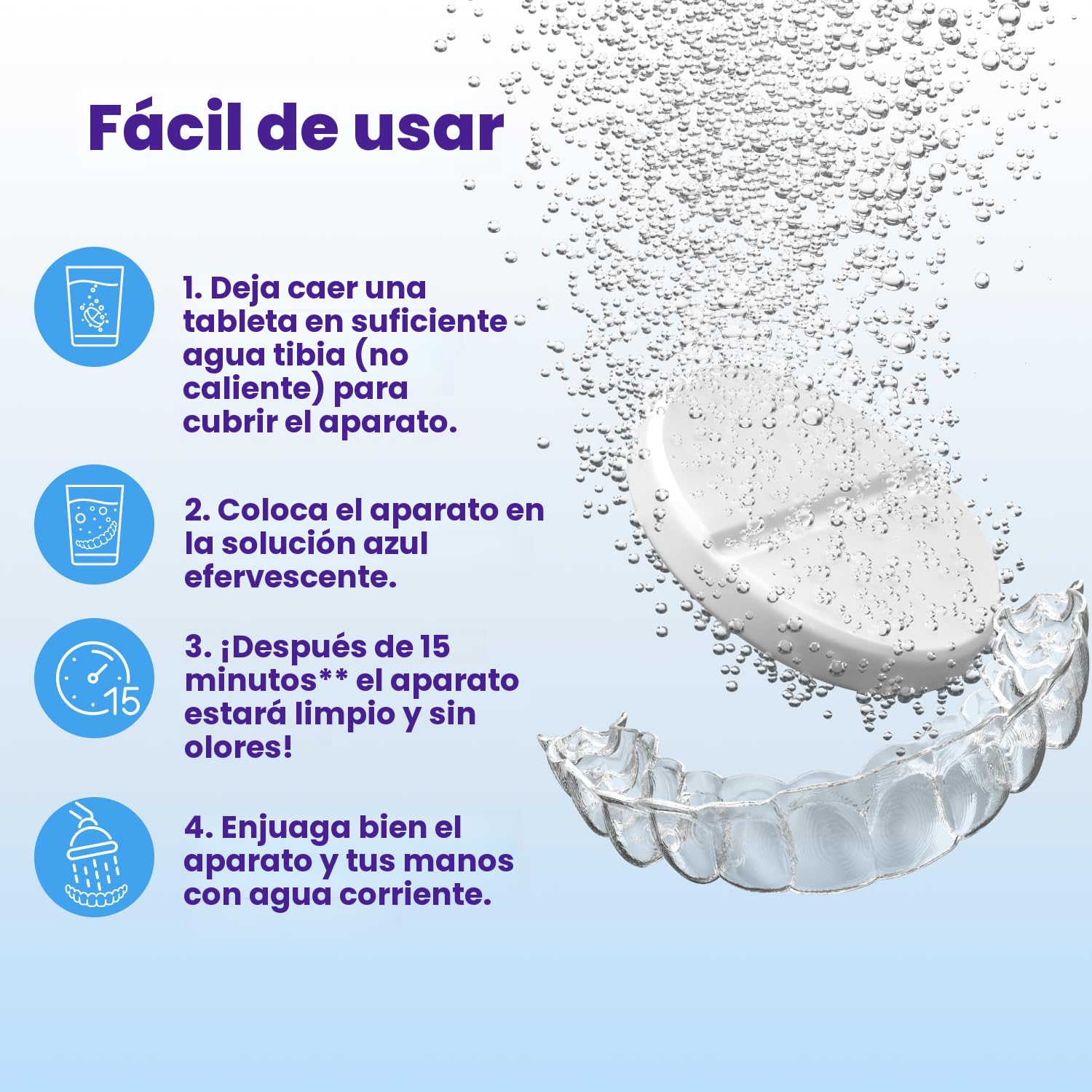 Retainer Brite - Tabletas limpiadoras de retenedores para Invisalign, limpiador bucal, limpieza nocturna y más. Tabletas de limpieza para limpiadores ultrasónicos. 120 tabletas - Suministro de 4 meses