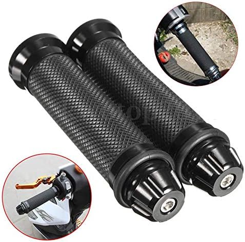 Evomosa Motorcycle Grips, Universal Motorcycle Grips, Aluminum Handlebar Ends 0.9 inches (22.2 mm), CNC Hand Grip, Left and Right Set, Black