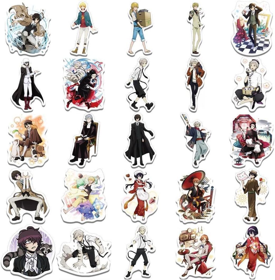 Bungo Stray Dogs, PVC, Waterproof, Cute, Stylish, For Bocchizaroku, Popular, Anime, Manga, Sticker Notebook, Stickers, DIY Car (Pack of 50)