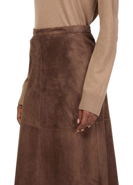 S MAX MARA Cipria in suede leather midi skirt - Image 4