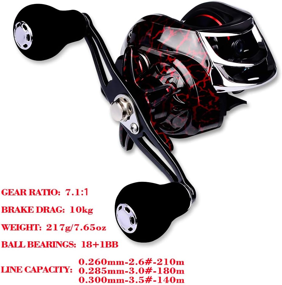 18+1 BB Ball Bearing 7.1:1 Portable Fishing Reel Baitcasting Reel Left/Right Hand Fishing Baitcasting Reel, Right Hand