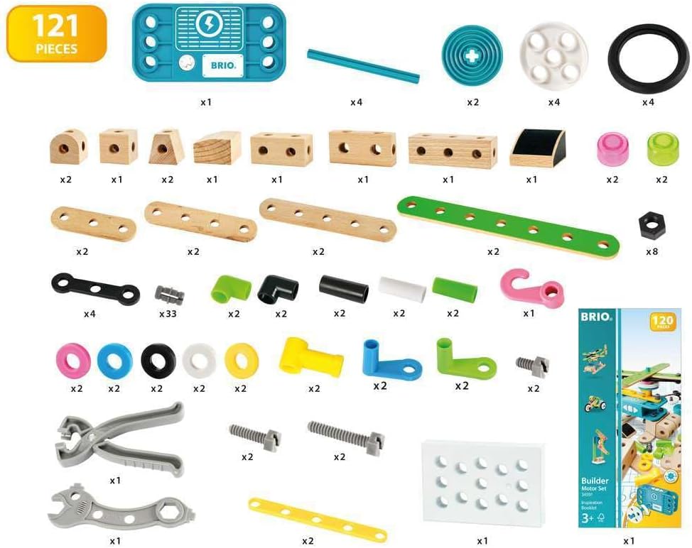 Brio Builder Motor Set 34591, Ages 3 and Up, "Total 121 Pieces" [Toy, Toy Block, Wooden Toy, Building Block, Pretend Play, Gift (Birthday/Christmas)]