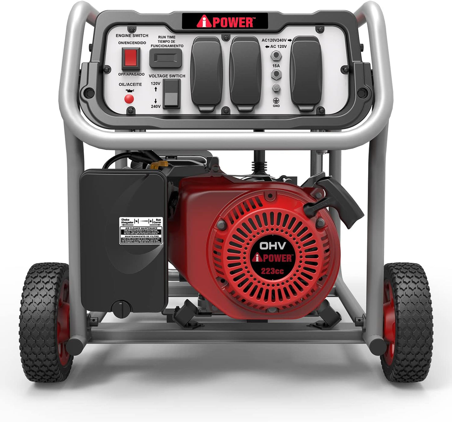 A-iPower SUA4500 4,500-Watt Gasoline Powered Portable Generator Wheel Kit Included, Red