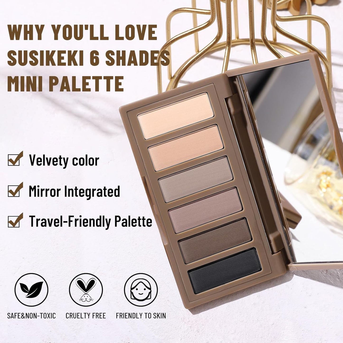 SUSIKEKI 6 Colores Mini Paleta de Sombras de Ojos Maquillaje Neutro Nude Ahumado Sombra de Ojos Taupe y Marrón Mate Paleta de Maquillaje con Espejo Altamente Pigmentado de Larga Duración Impermeable