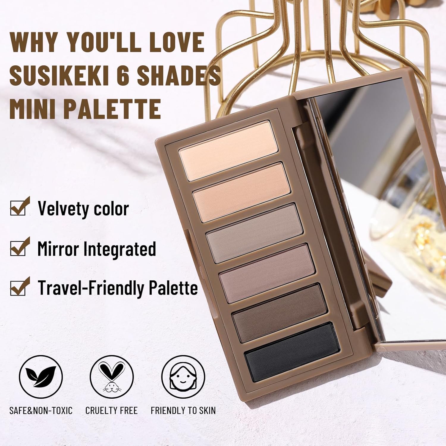 SUSIKEKI 6 Colores Mini Paleta de Sombras de Ojos Maquillaje Neutro Nude Ahumado Sombra de Ojos Taupe y Marrón Mate Paleta de Maquillaje con Espejo Altamente Pigmentado de Larga Duración Impermeable